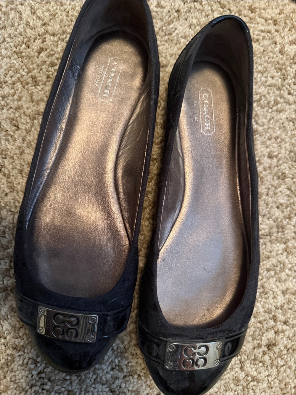 Coach Black Suede Logo Ballet Flats